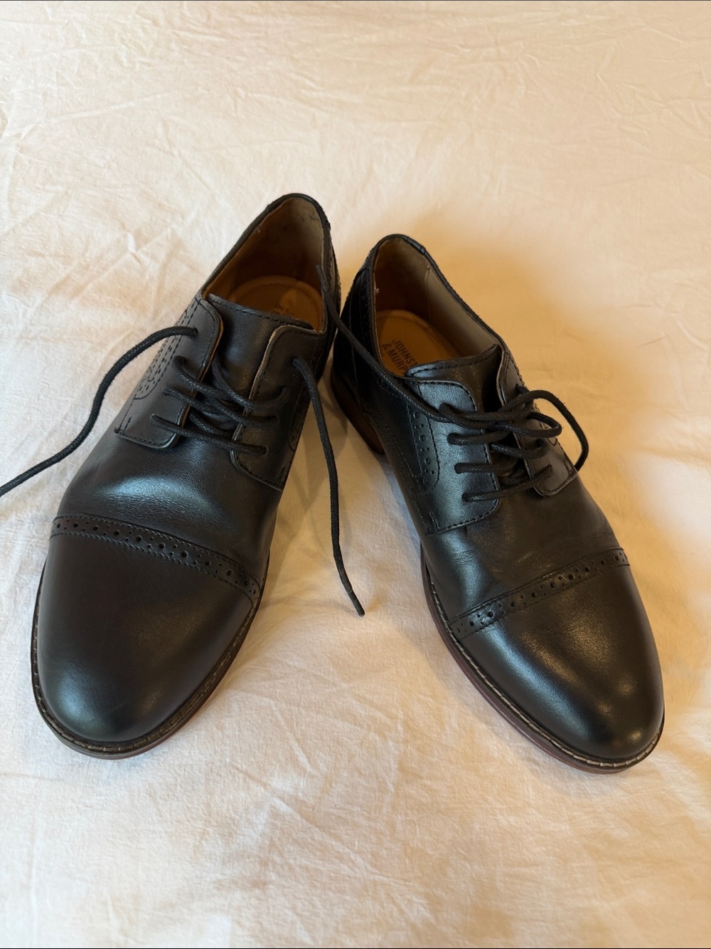 Johnston & Murphy Black Leather Cap-Toe Derby Shoes